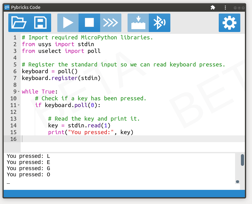 Control your hub with your keyboard Pybricks