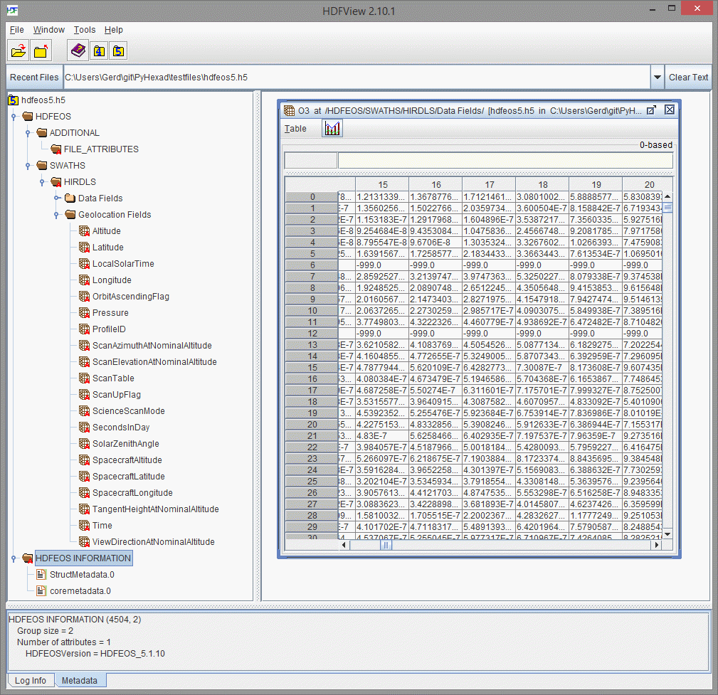 Displaying the Contents of an HDF5 File — PyHexad 0.1 documentation