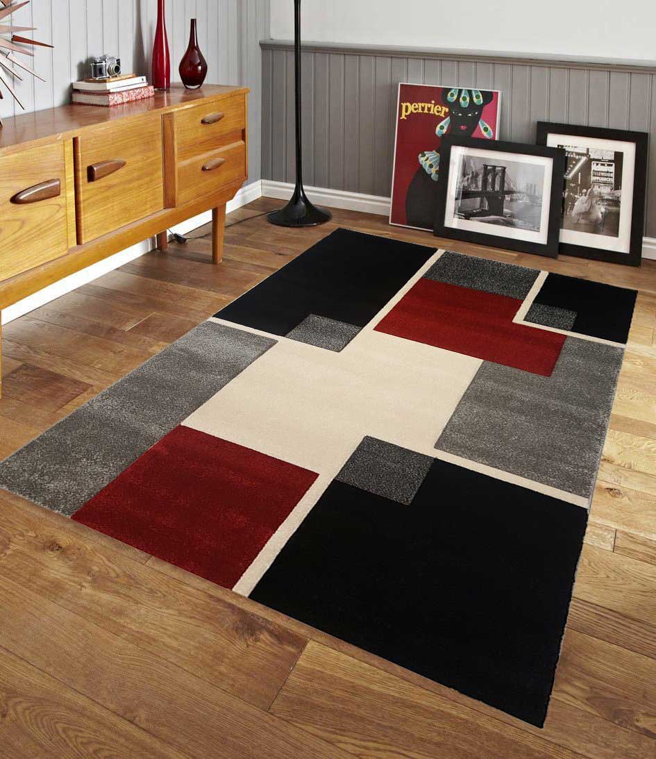 Renzo Collection Center Stage Design Area Rug Red&Black 5x7