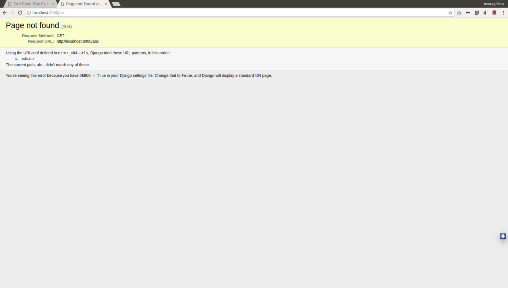 Displaying custom 404 error (page not found) page in Django 2.0 https