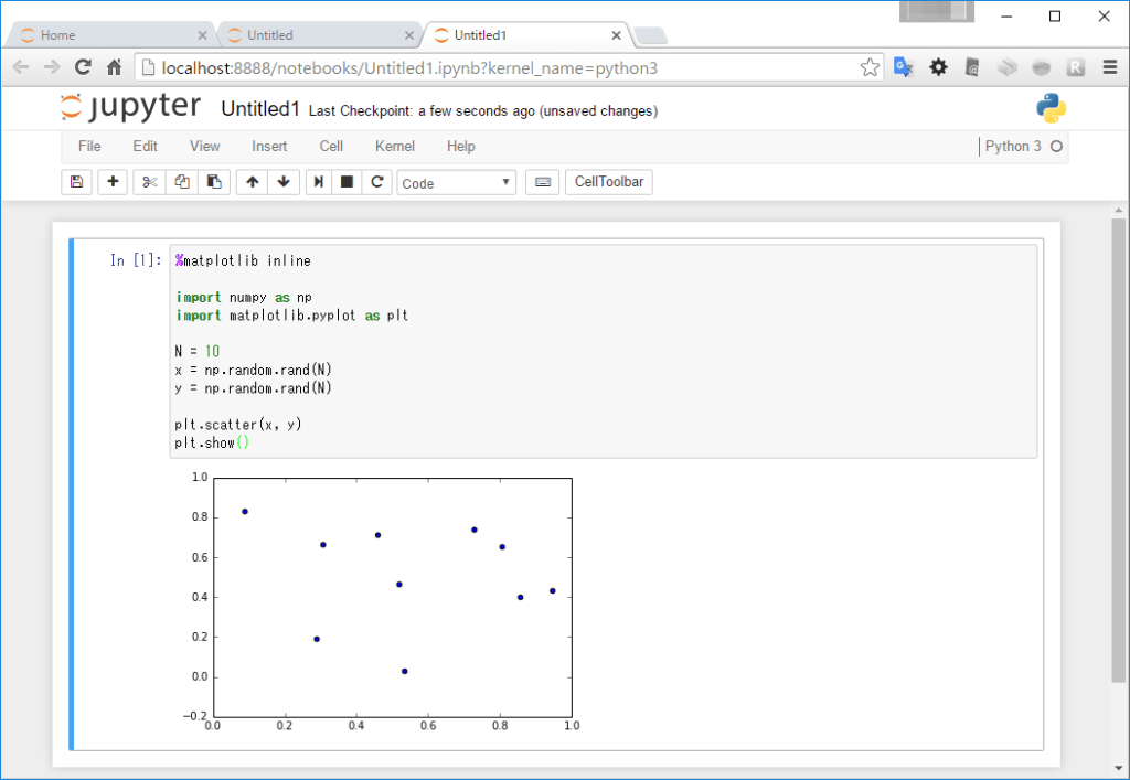 Jupyter Notebook で matplotlib のグラフを出力する Python でデータサイエンス