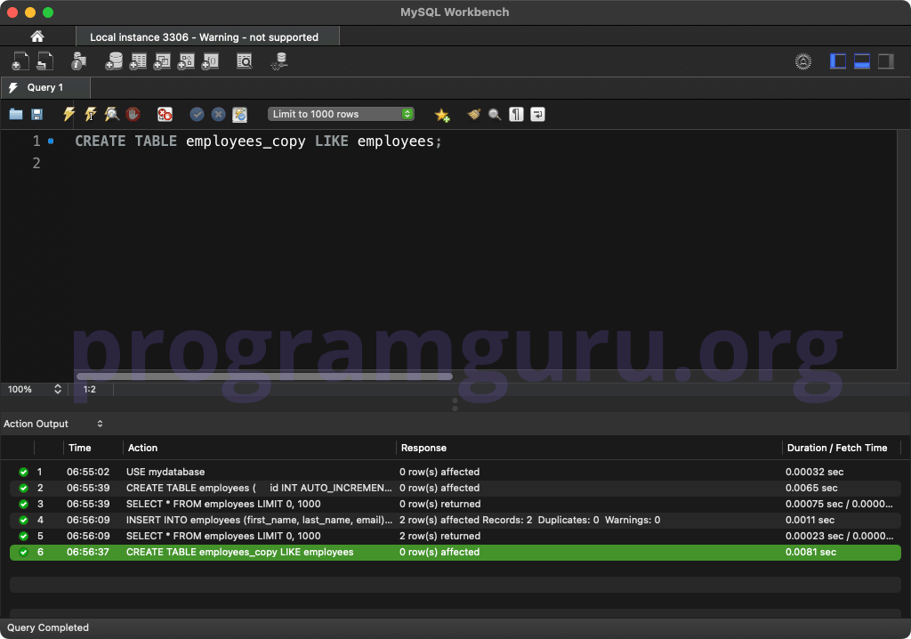 MySQL Copy Table Statement