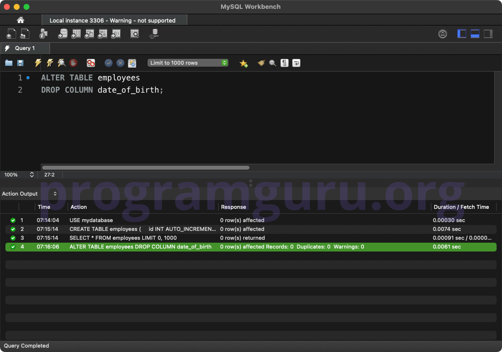 MySQL DELETE COLUMN Statement