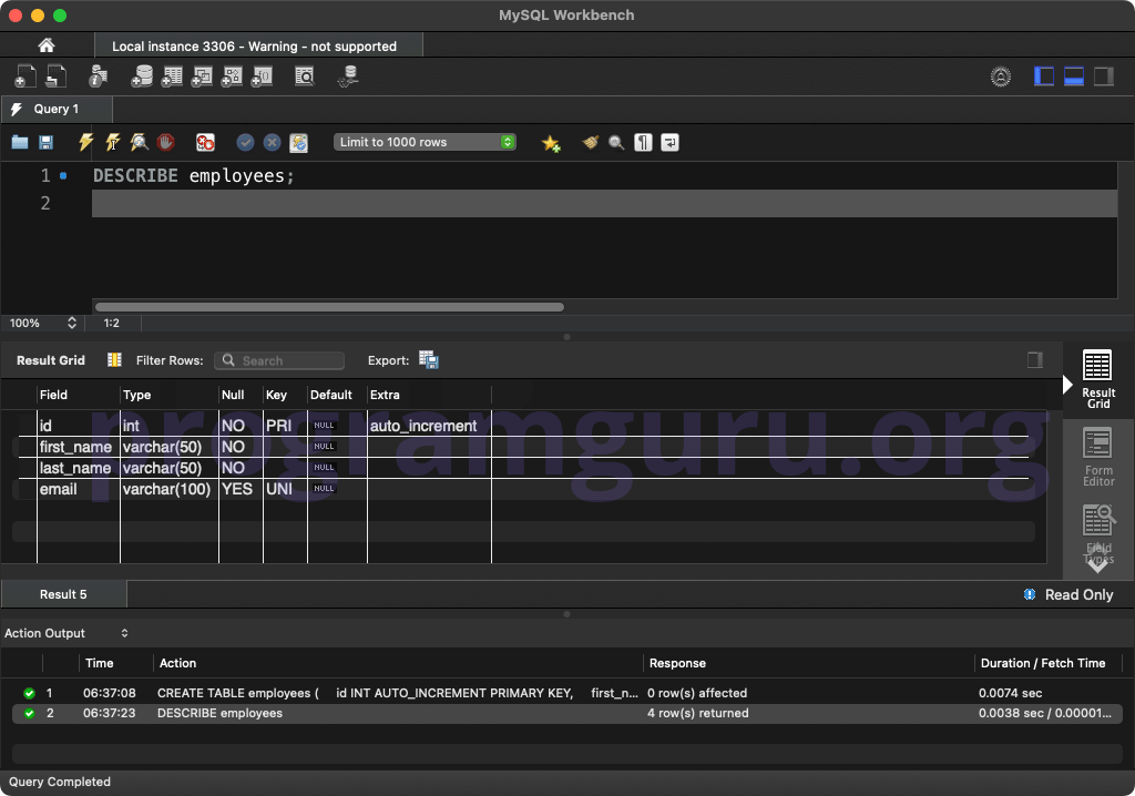 MySQL DESCRIBE TABLE Statement
