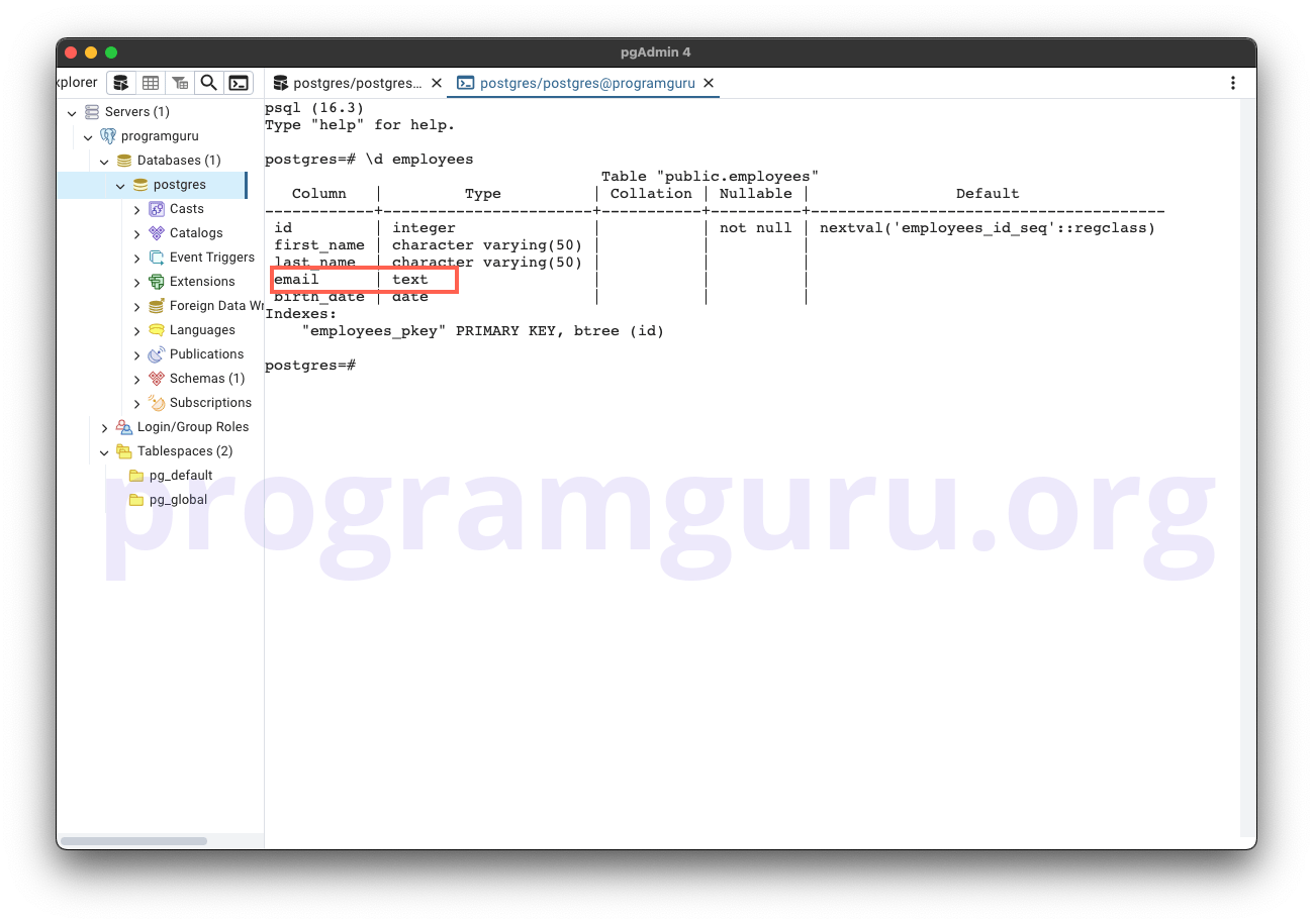 PostgreSQL ALTER TABLE Statement