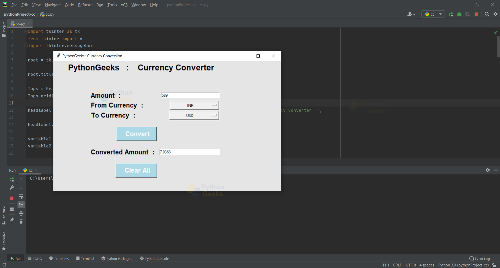 Python Currency Converter Project with GUI Python Geeks
