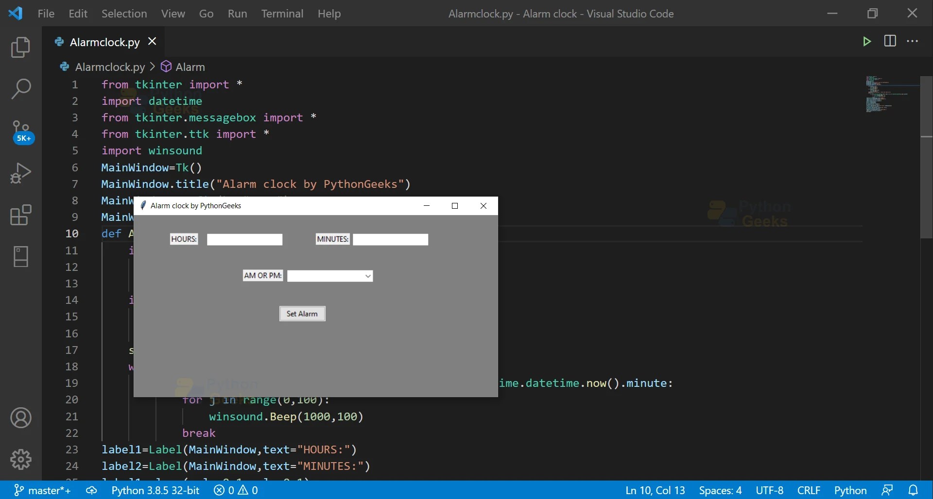 Create an Alarm Clock in Python using Tkinter Python Geeks