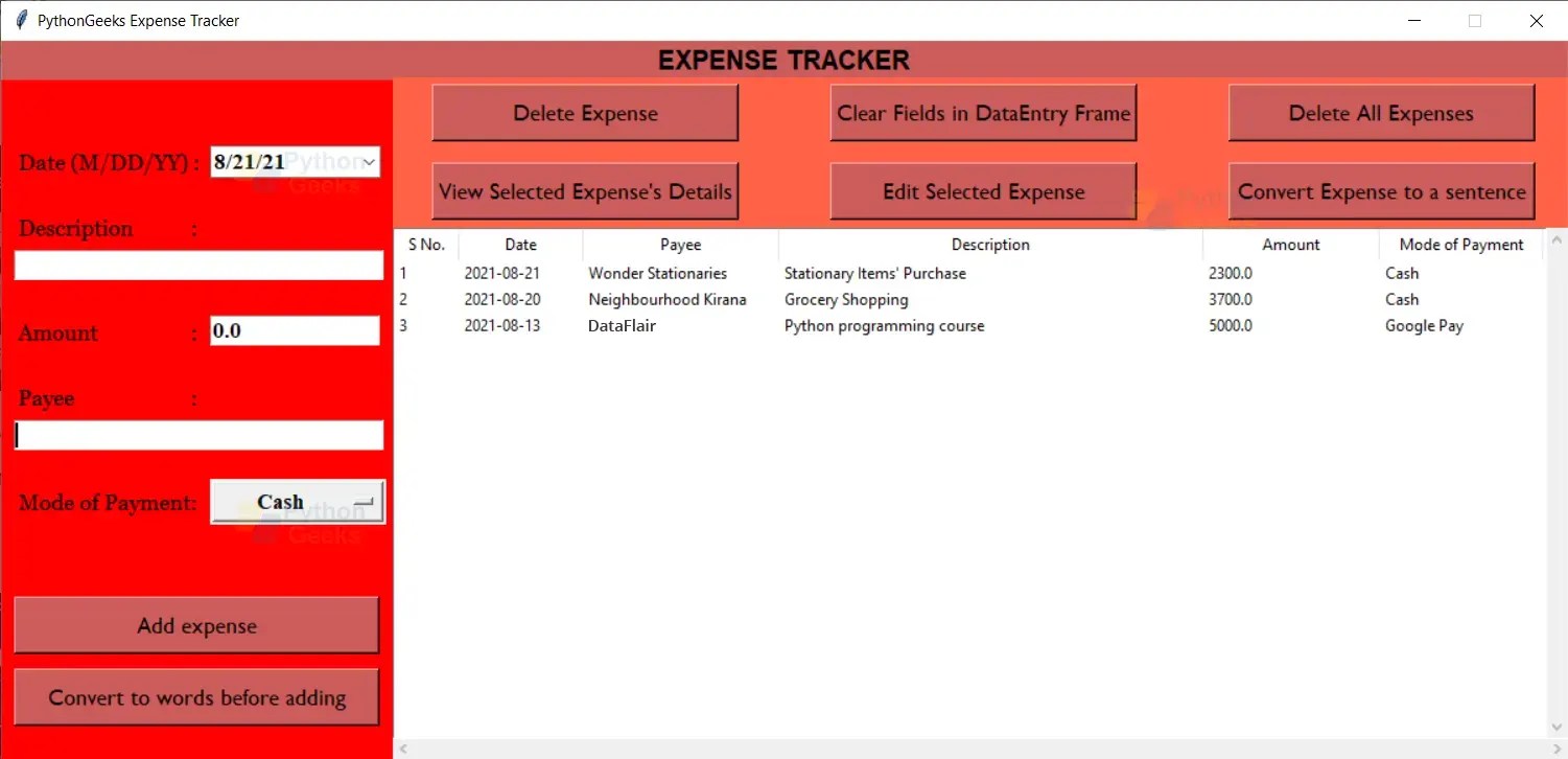 Create Expense Tracker Project in Python Python Geeks