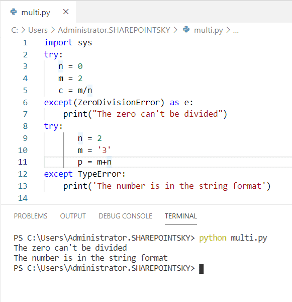 Python Multiple Exceptions in One Line