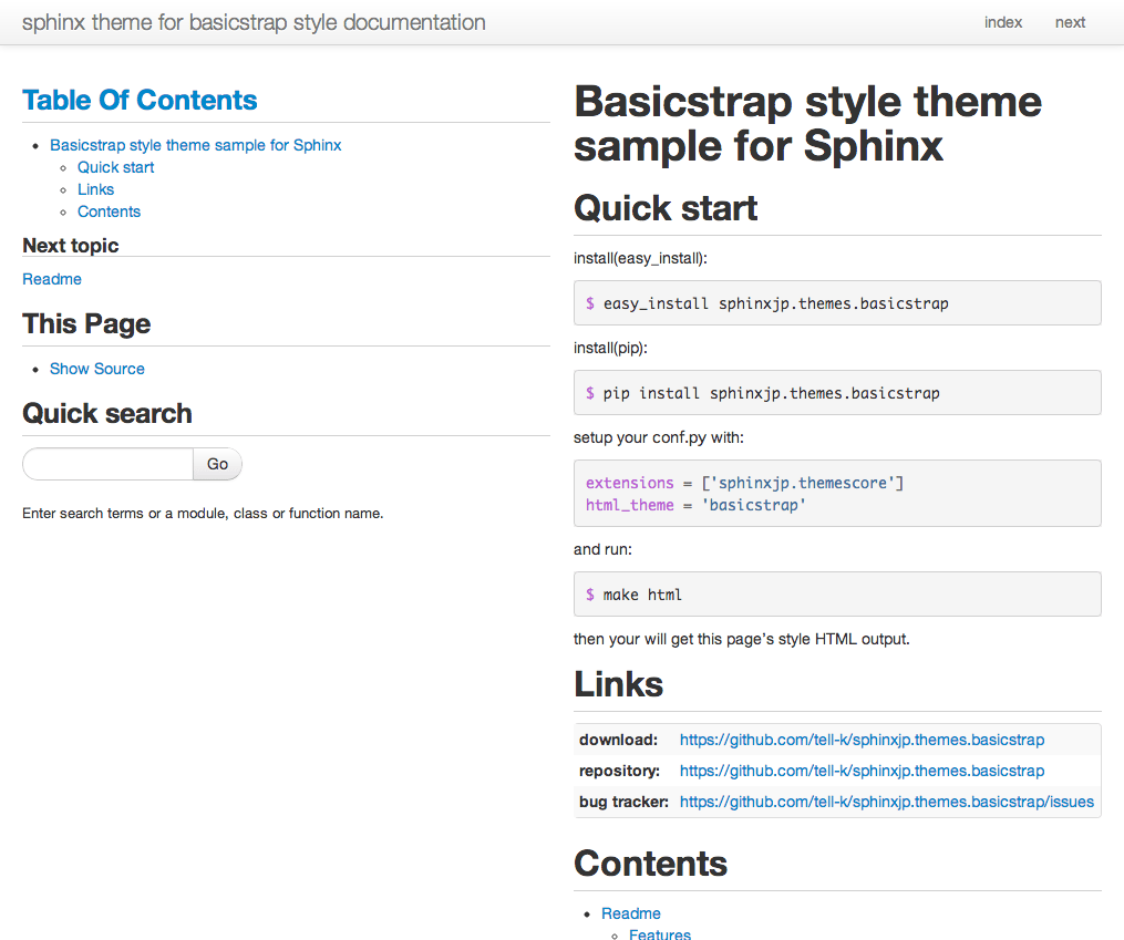 Customize the design — sphinx theme for basicstrap style documentation