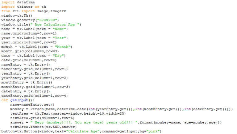 Age Calculator App using Python Tkinter Pythonista
