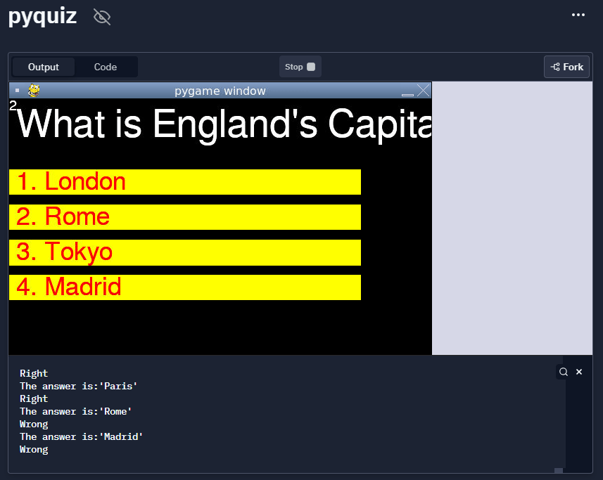 Ow to make a quiz in pygame update python programming