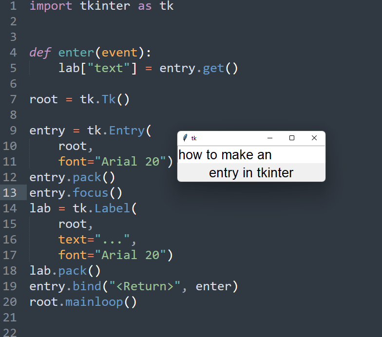 How to create an Entry input field with Python and tkinter python