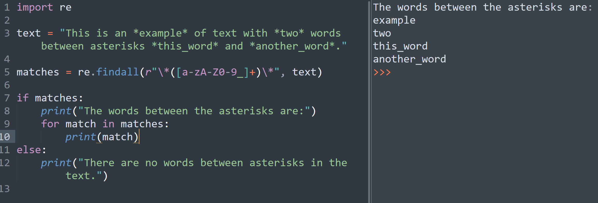 How to find words surrounded by asteriscs in a text with python and