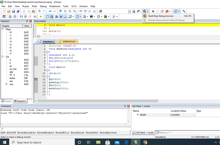 how to write and run embedded c program in keil software python