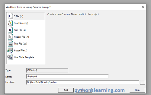 how to write and run embedded c program in keil software python