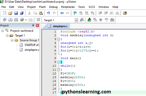 how to write and run embedded c program in keil software python