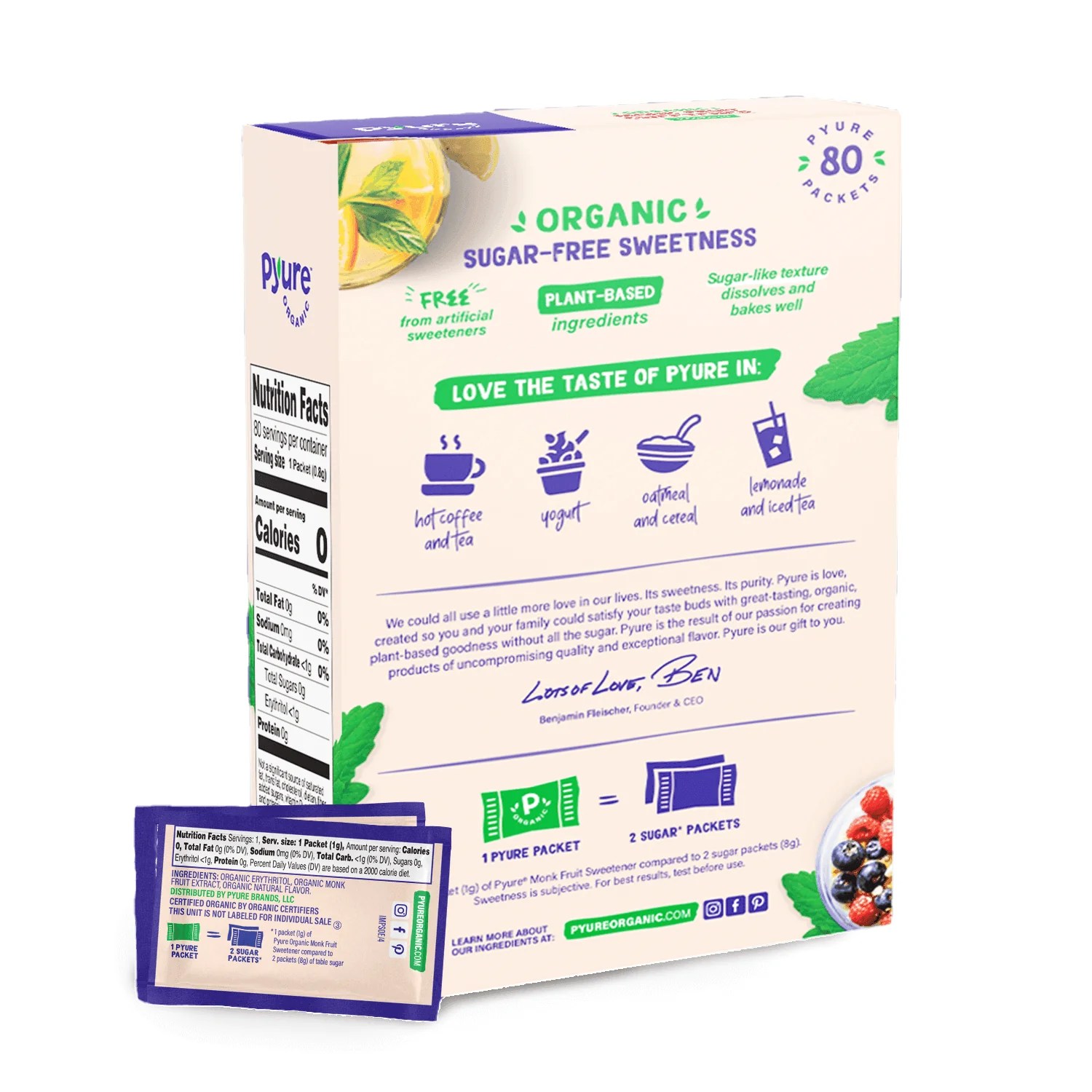 Organic Monk Fruit Sweetener Packets Pyure Organic
