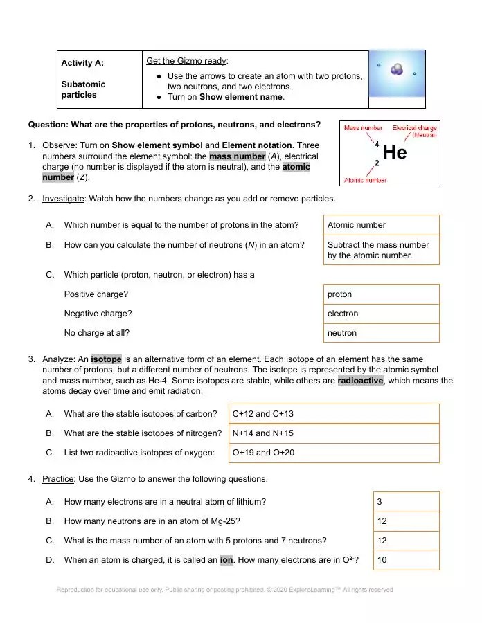 Element Builder Gizmo Answer Key | Virtual High School - KeepNotes