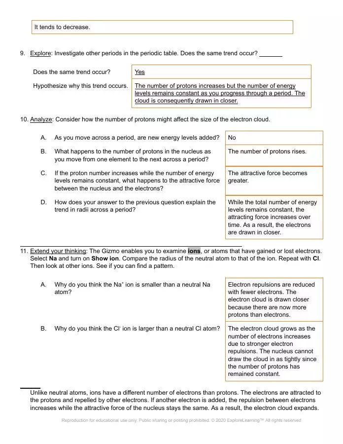 Periodic Trends Gizmo Answer Key Virtual High School KeepNotes