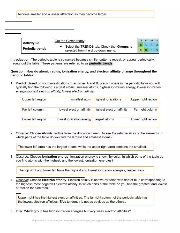 Periodic Trends Gizmo Answer Key Virtual High School KeepNotes