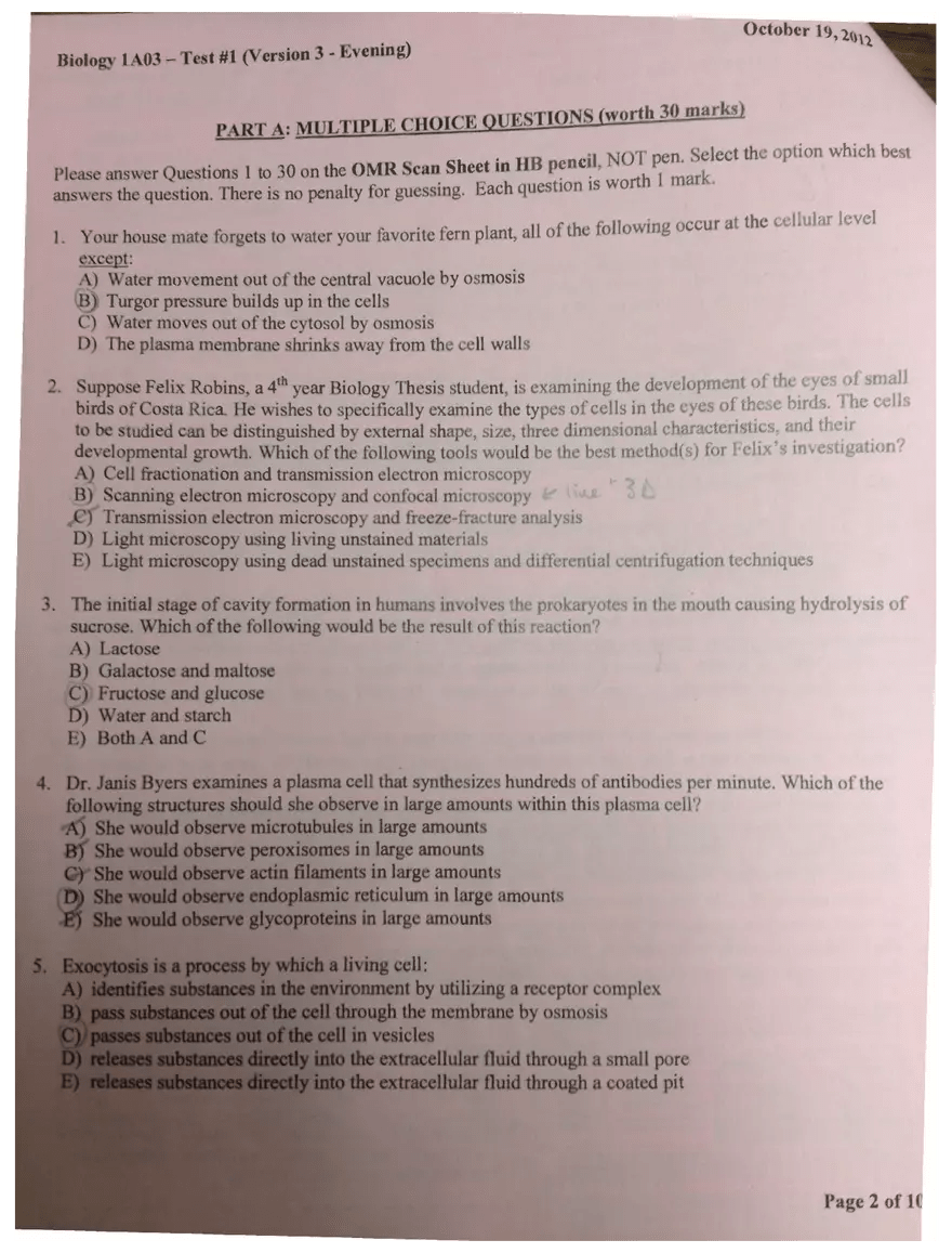 Biology 1A03 Test - Edubirdie