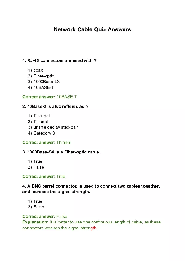 Network Cable Quiz Answer Key Edubirdie