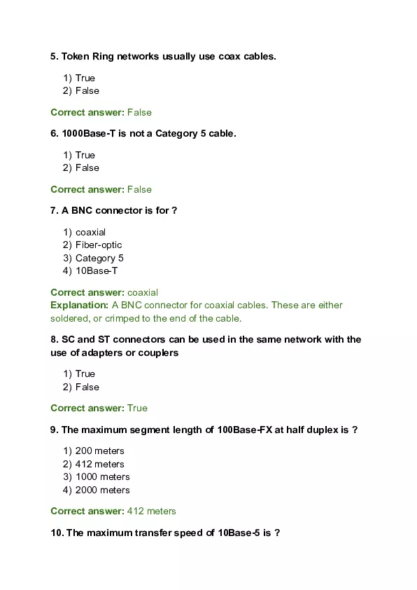 Network Cable Quiz Answer Key Edubirdie