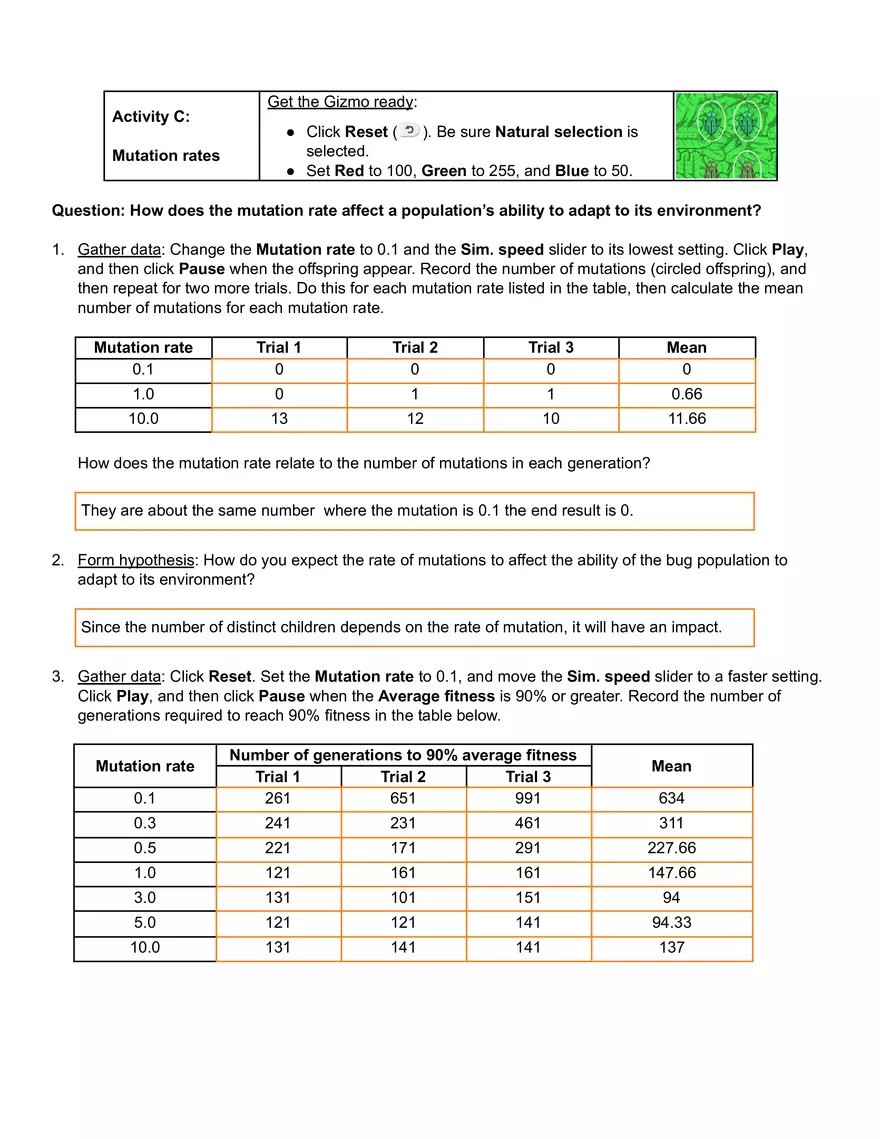 Natural and Artificial Selection Gizmo Answer Key Virtual High School