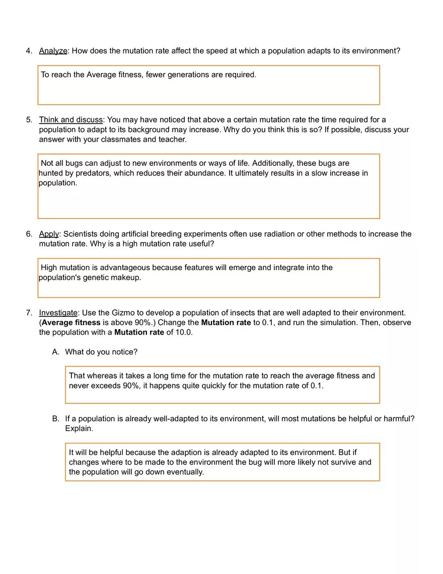 Natural and Artificial Selection Gizmo Answer Key Virtual High School