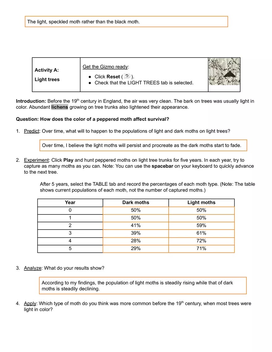 Natural Selection Gizmo Answer Key Edubirdie