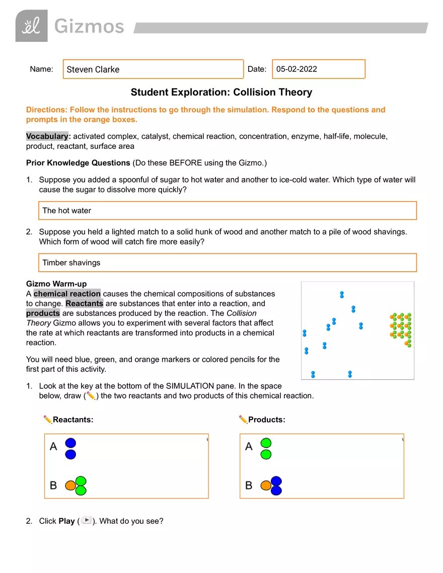 Collision Theory Gizmo Answer Key | Virtual High School - Edubirdie