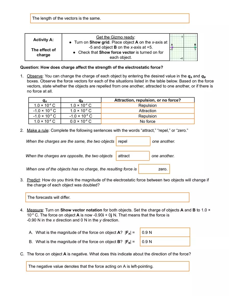 Coulomb Force (Static) Gizmo Answer Key | Virtual High School - Edubirdie