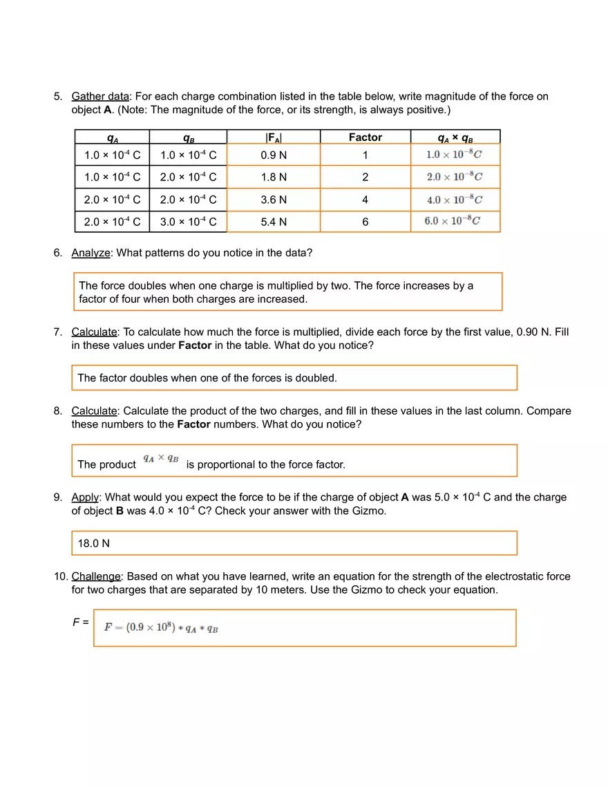 Coulomb Force (Static) Gizmo Answer Key | Virtual High School - Edubirdie
