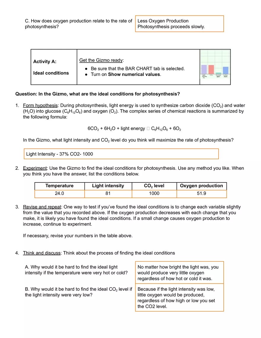 Photosynthesis Lab Gizmo Answer Key Edubirdie