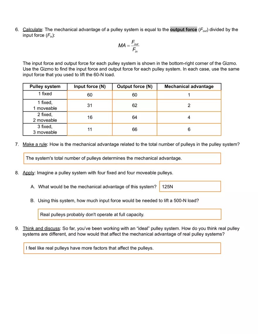 Pulley Lab Gizmo Answer Key | Virtual High School - Edubirdie