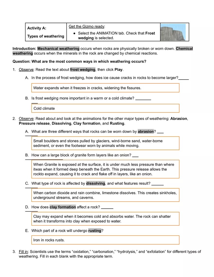 Weathering Gizmo Answer Key - Edubirdie
