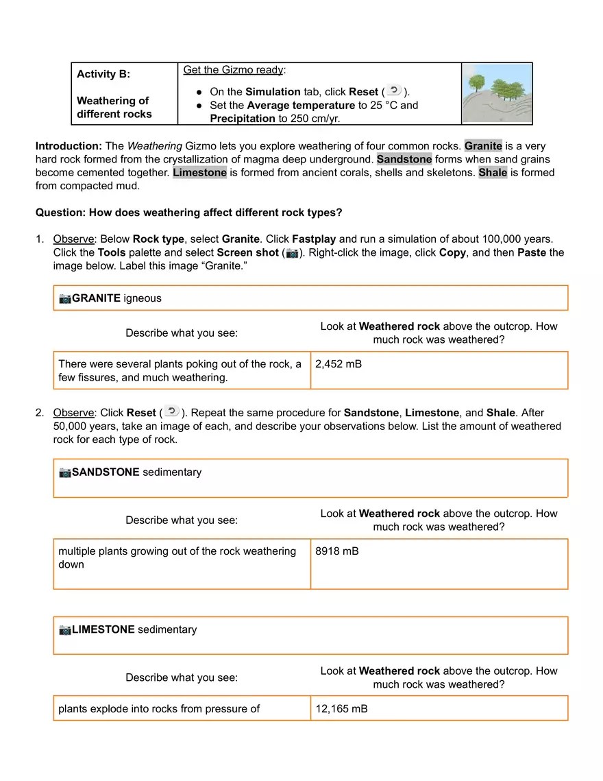 Weathering Gizmo Answer Key - Edubirdie