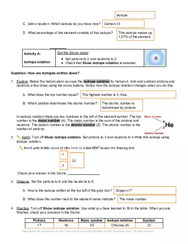 Isotopes Gizmo Answer Key - Edubirdie