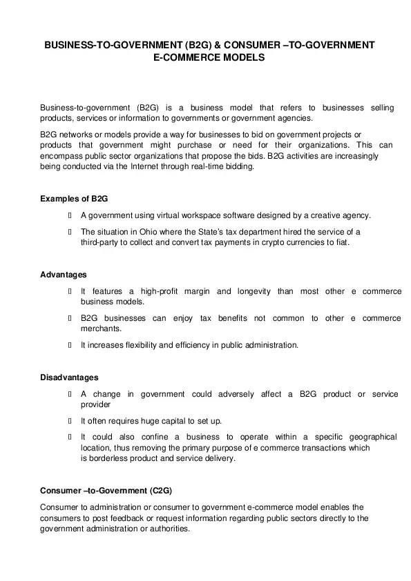 Business to Government (B2G) and Consumer to Government Models Edubirdie