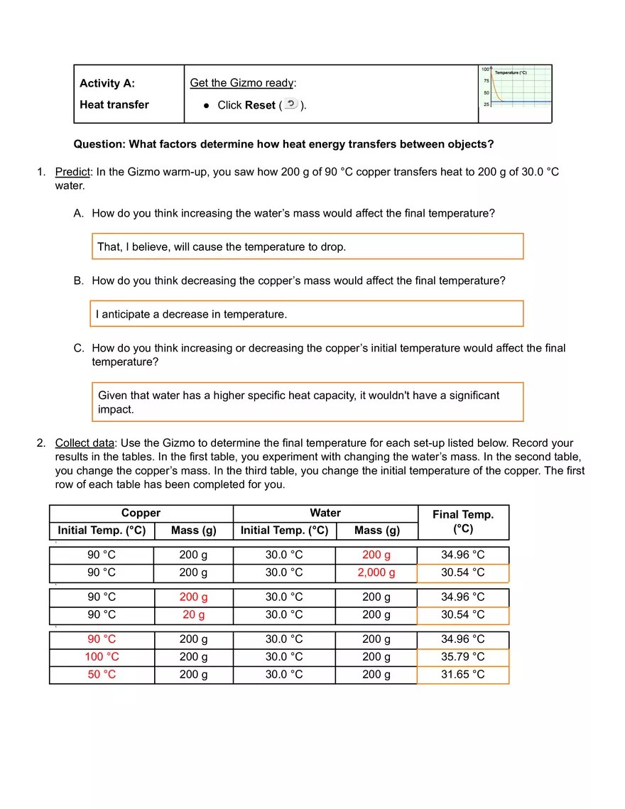 Calorimetry Lab Gizmo Answer Key Edubirdie