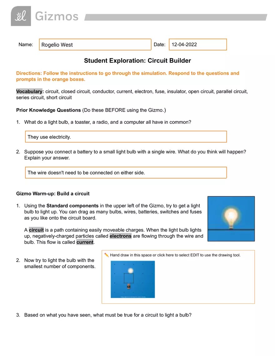 Circuit Builder Gizmo Answer Key - Edubirdie