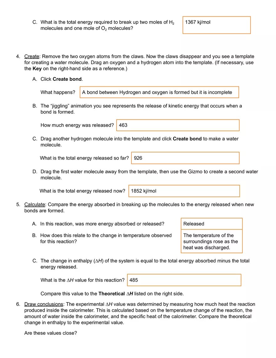 Reaction Energy Gizmo Answer Key | Virtual High School - Edubirdie