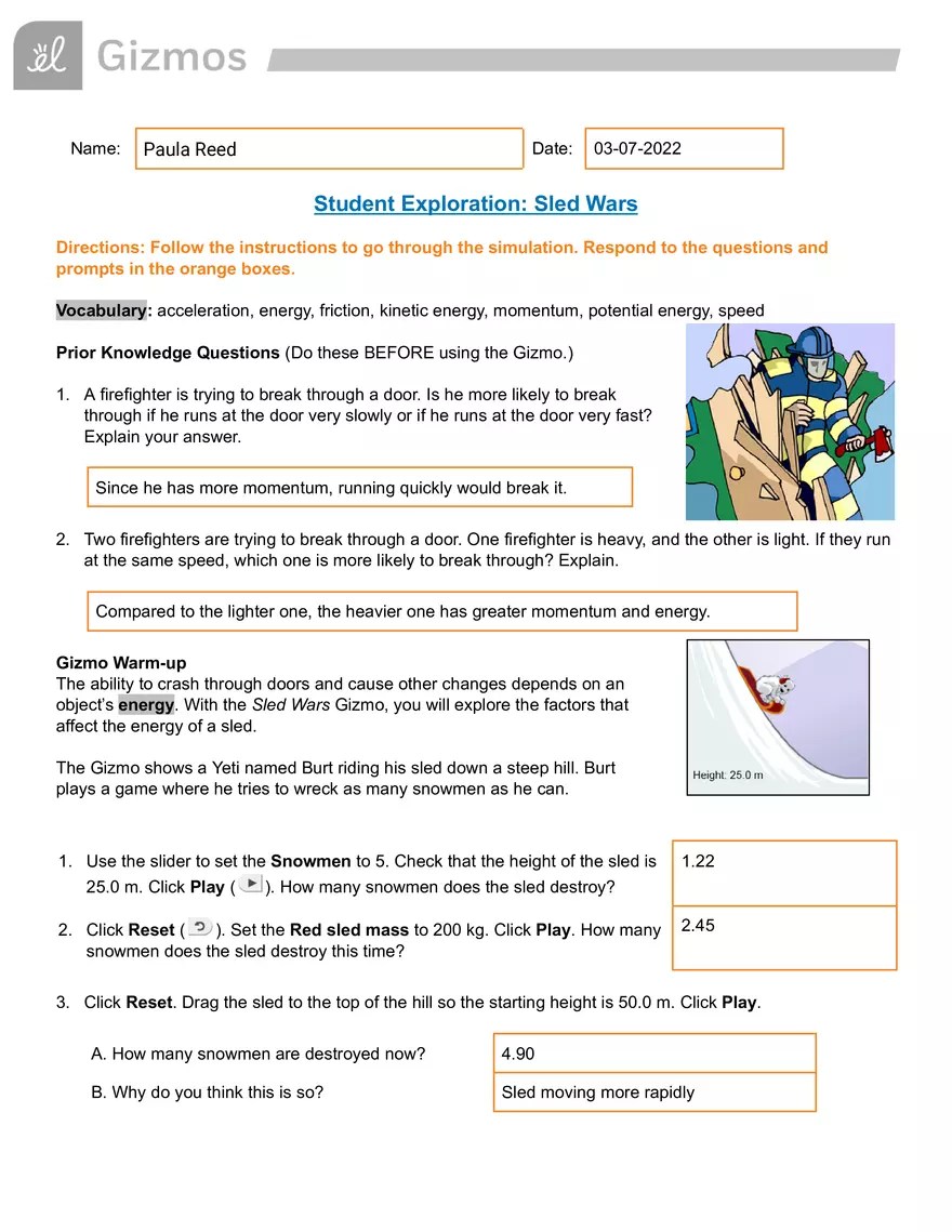 Sled Wars Gizmo Answer Key Virtual High School Edubirdie