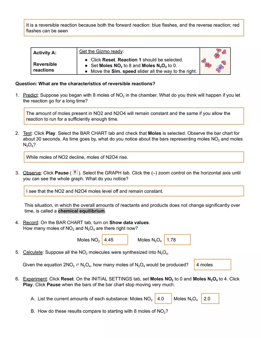 Equilibrium and Concentration Gizmo Answer Key | Virtual High School