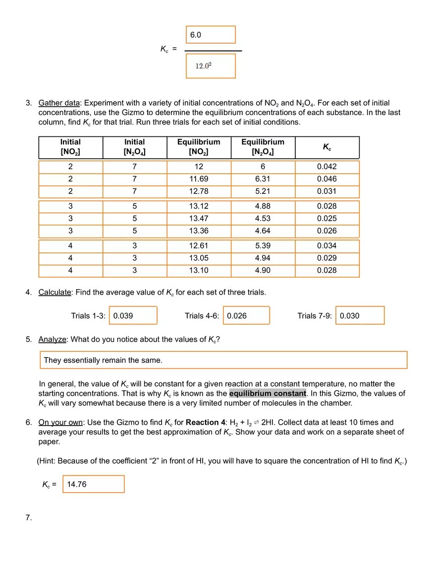 Equilibrium and Concentration Gizmo Answer Key | Virtual High School