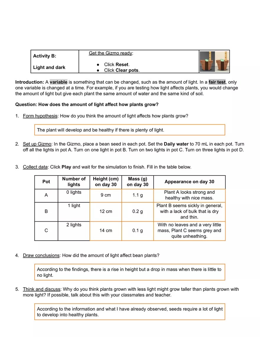 Growing Plants Gizmo Answer Key Virtual High School Edubirdie