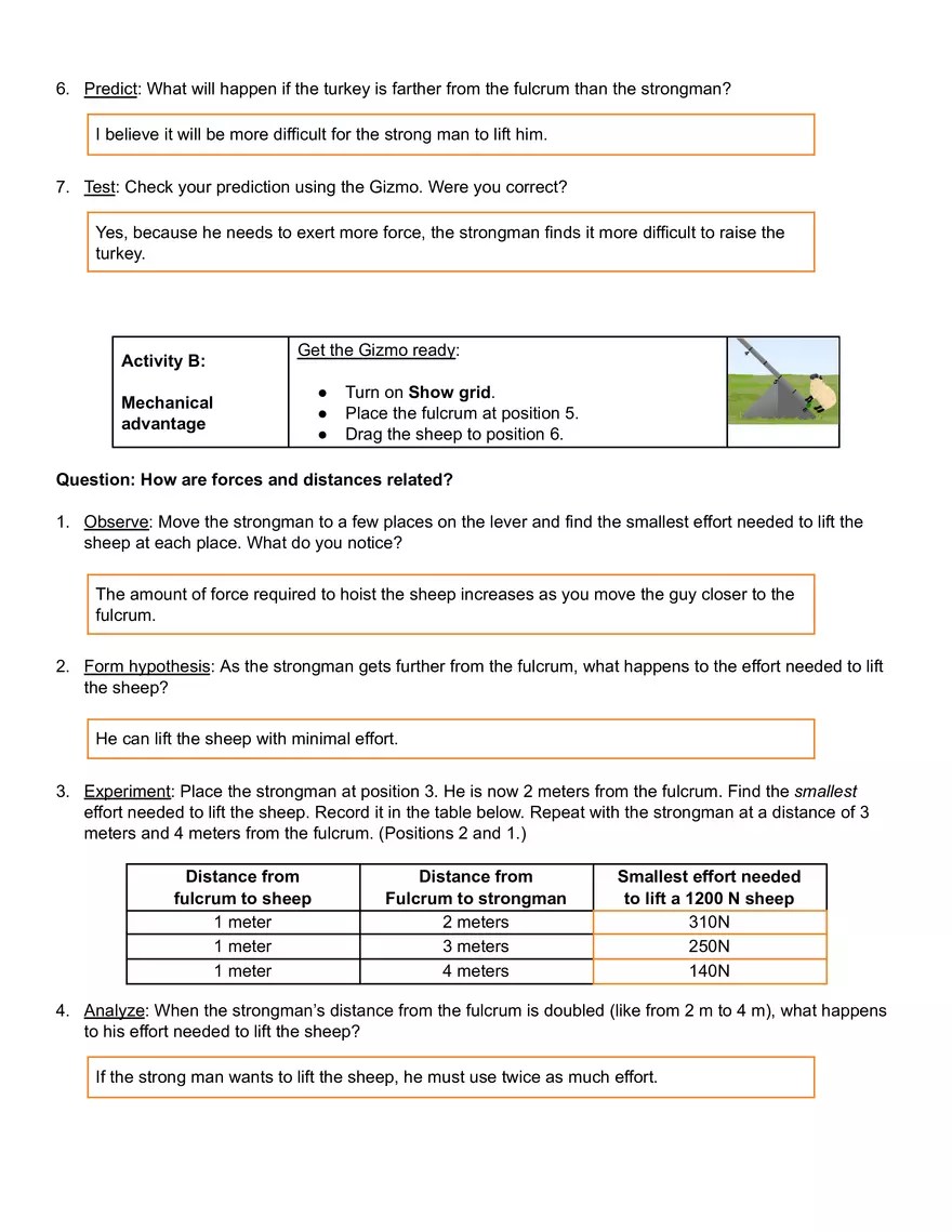 Levers Gizmo Answer Key Virtual High School Edubirdie