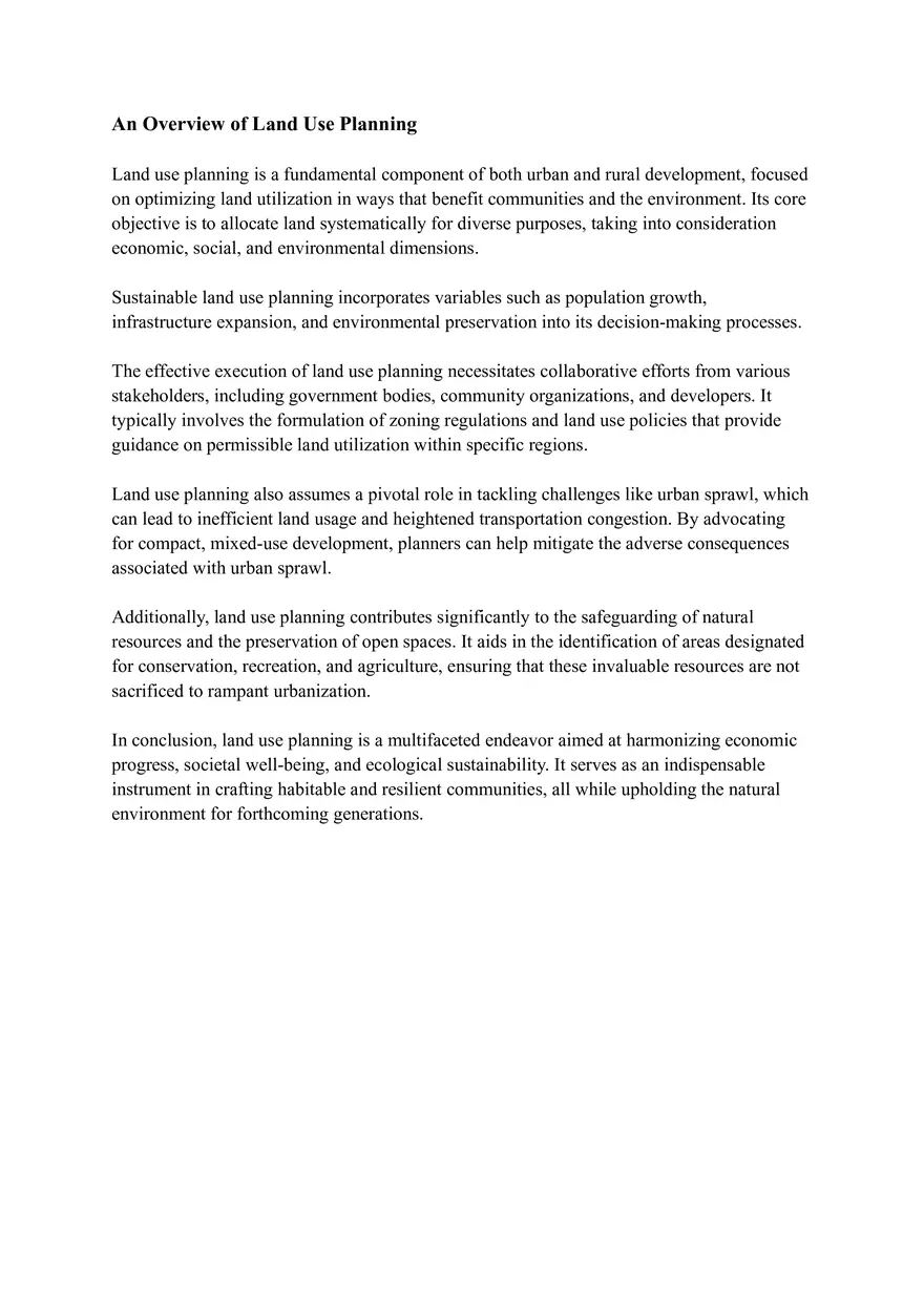 An Overview of Land Use Planning California State University