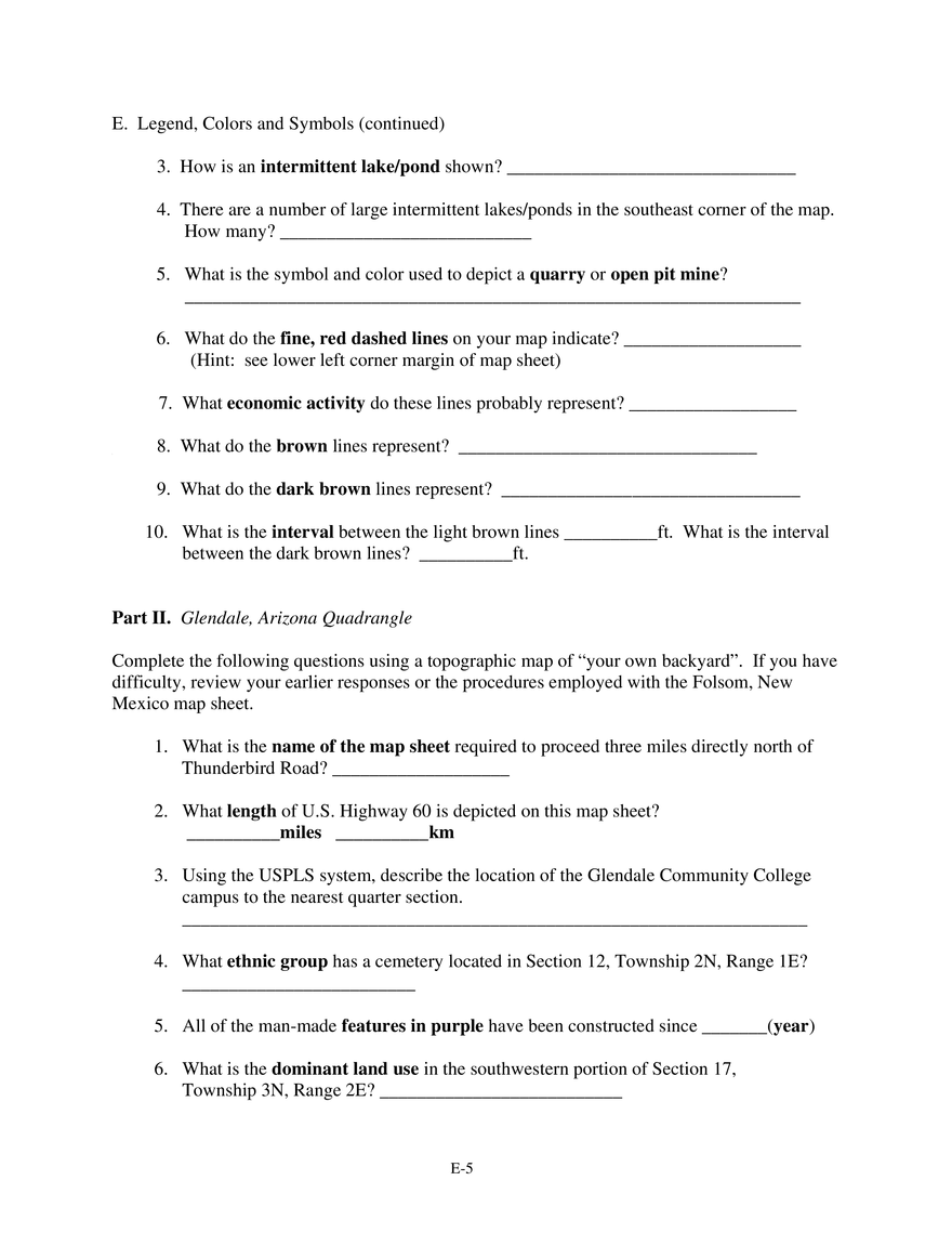 Lab E Introduction to Geographic Tools Topographic Maps Glendale